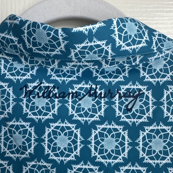 WILLIAM MURRAY Turquoise Green Blue Sandy Tiles Golf Polo Shirt Size Small - Picture 7 of 7